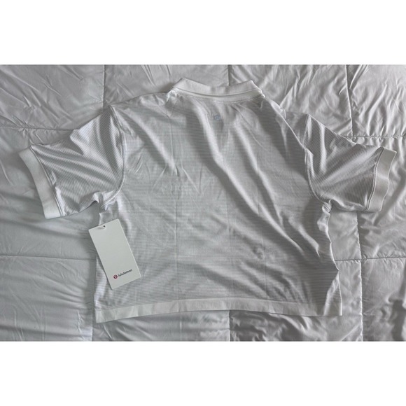 New Lululemon Womens White Swiftly Tech Relaxed Fit Striped Crop Polo Shirt 10 - Picture 7 of 10